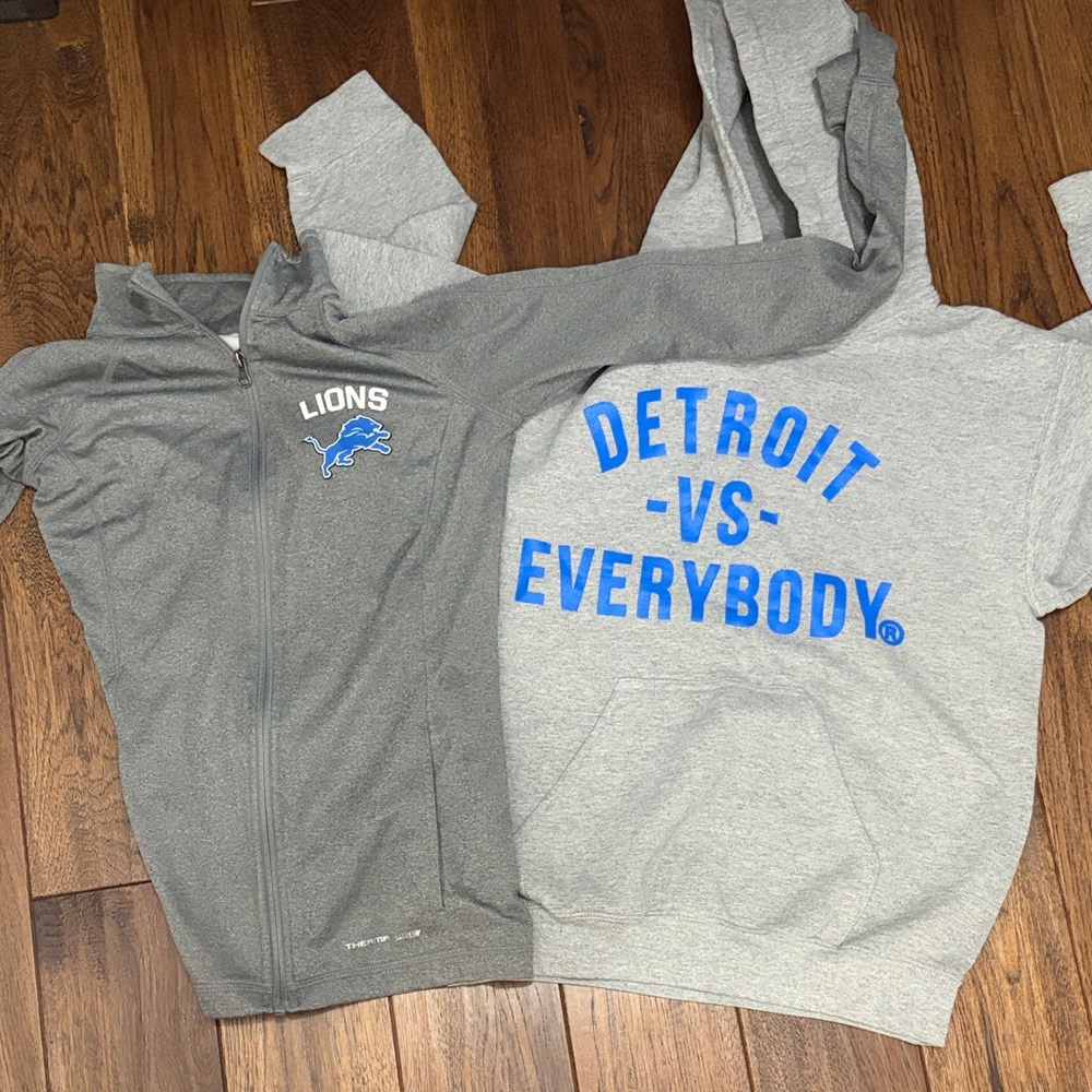 Gray Detroit Lions Zip-Up and Detroit Lions-vs- everybody hoodie